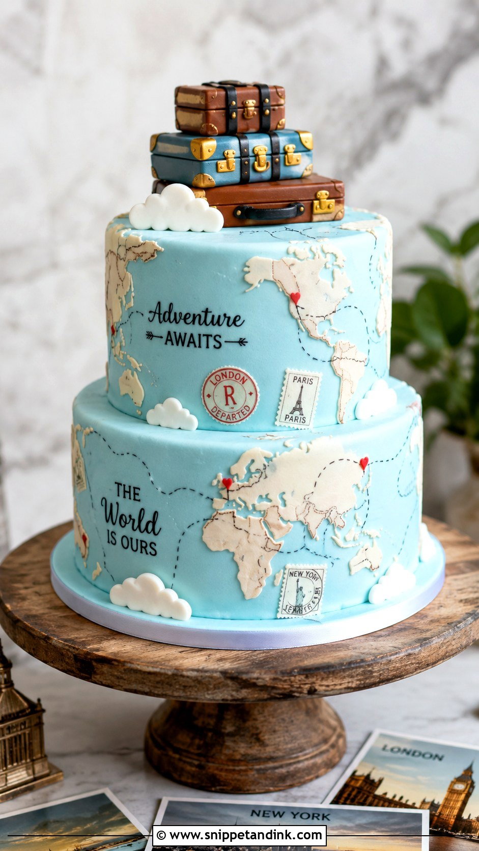 Travel Couple Cake - Snippet and Ink - 20 Couples Cake Ideas