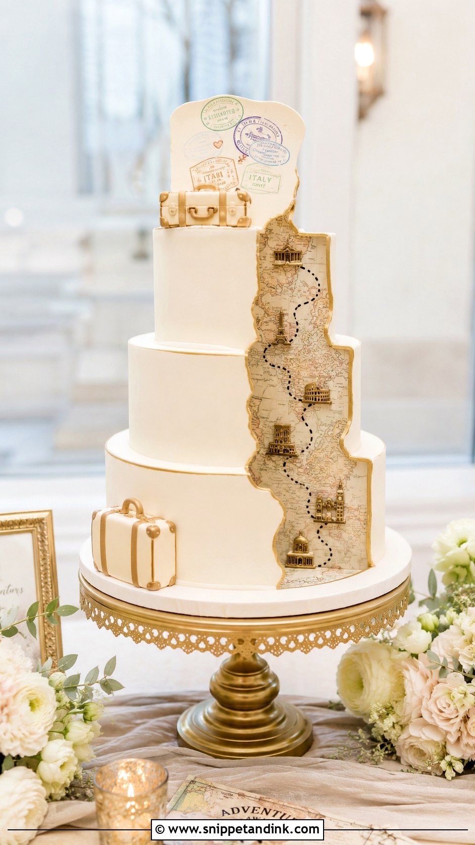 Travel Reveal Wedding Cake - Snippet and Ink - 20 Reveal Wedding Cake Ideas