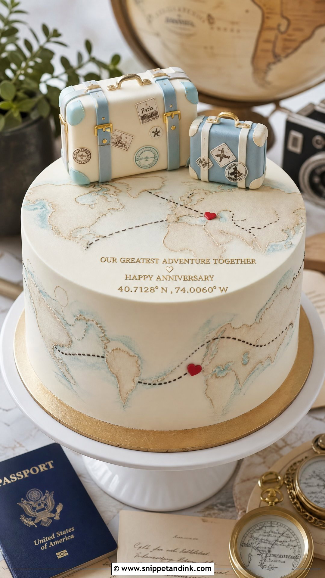 Travel Wedding Anniversary Cake - Snippet and Ink - 35 Wedding Anniversary Cake Ideas