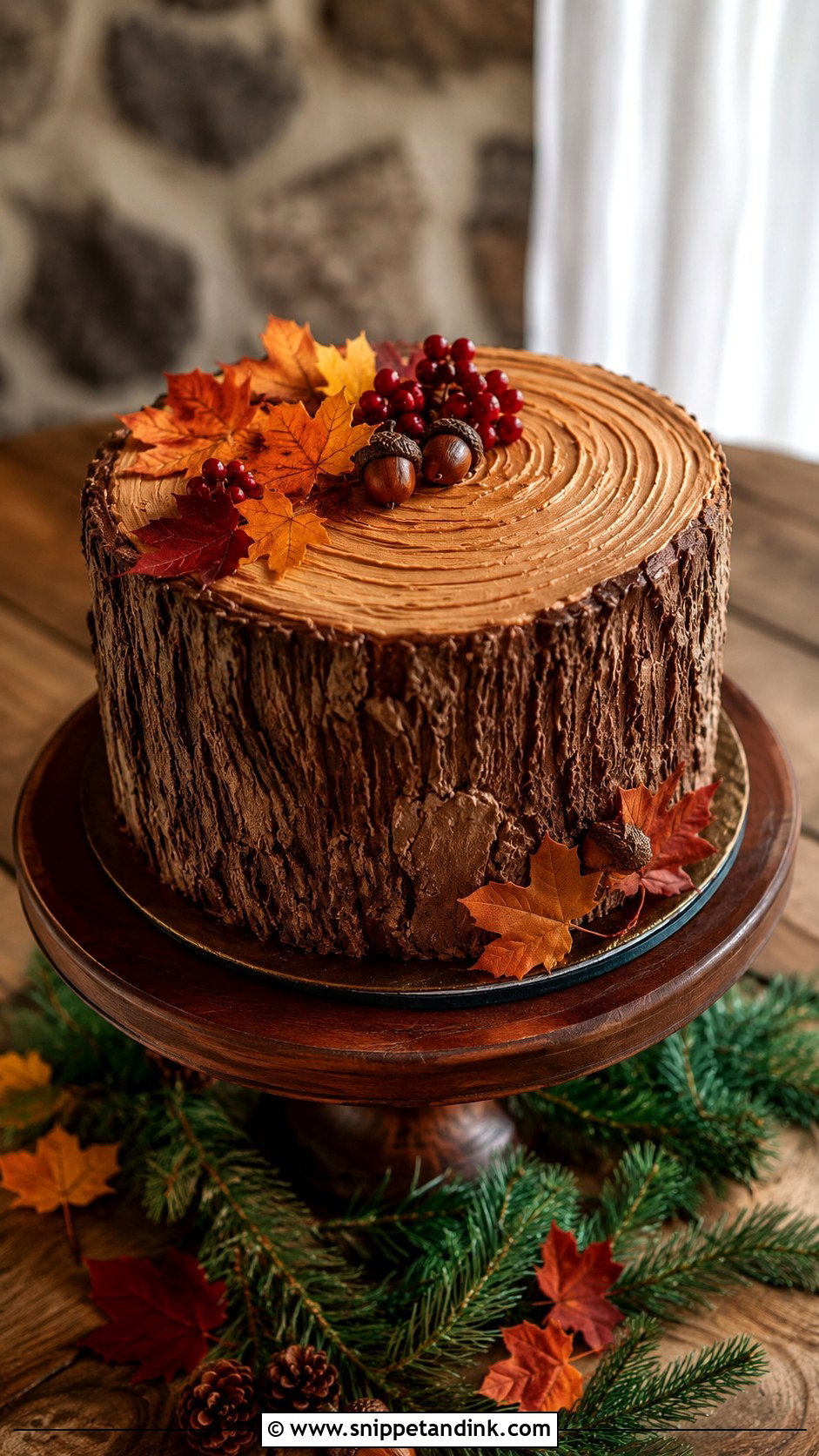 Tree Stump Wedding Cake With Autumn Leaves - Snippet and Ink - 20 Tree Stump Cake Ideas for Wedding