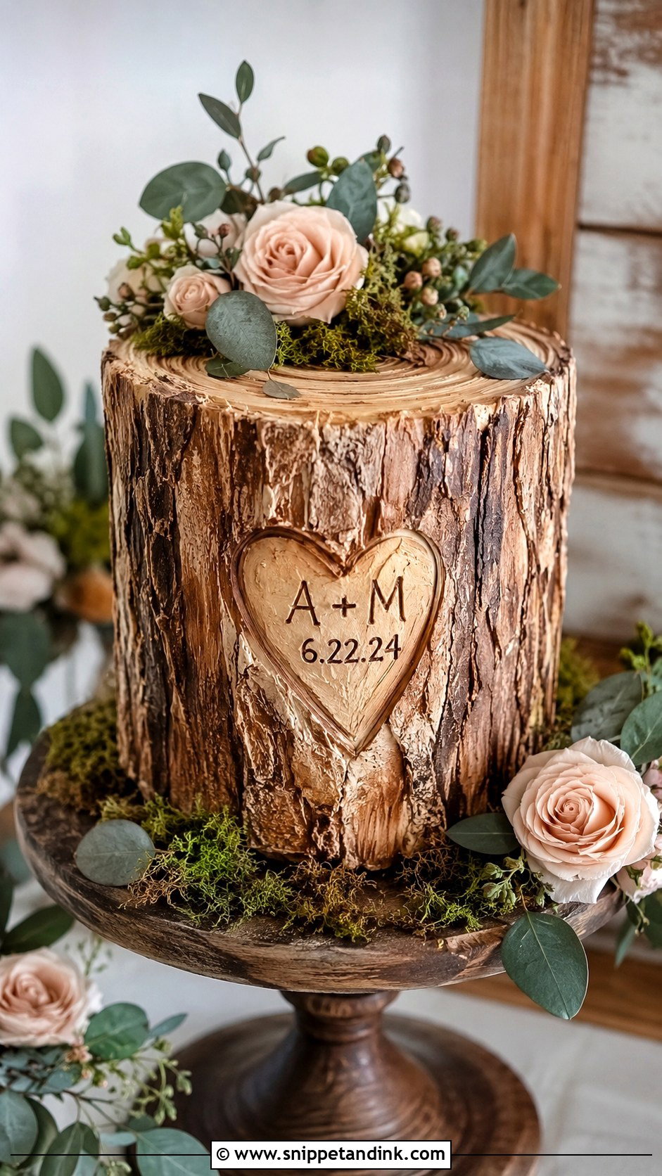 Tree Stump Wedding Cake With Carved Heart - Snippet and Ink - 20 Tree Stump Cake Ideas for Wedding