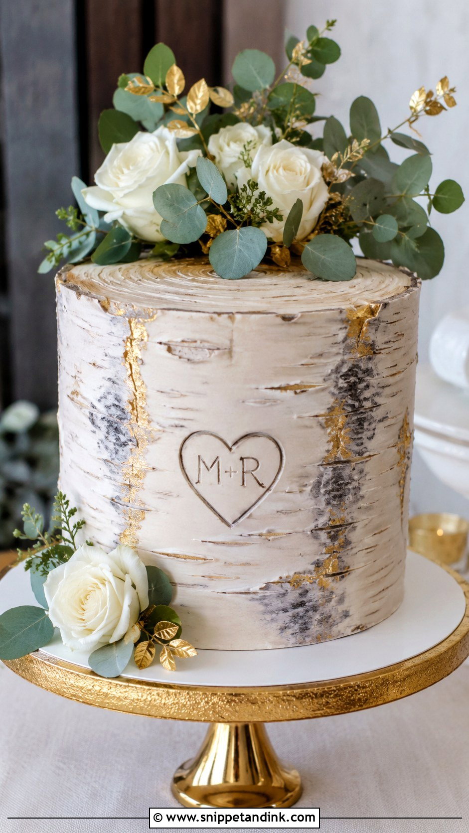 Tree Stump Wedding Cake With Gold - Snippet and Ink - 20 Tree Stump Cake Ideas for Wedding