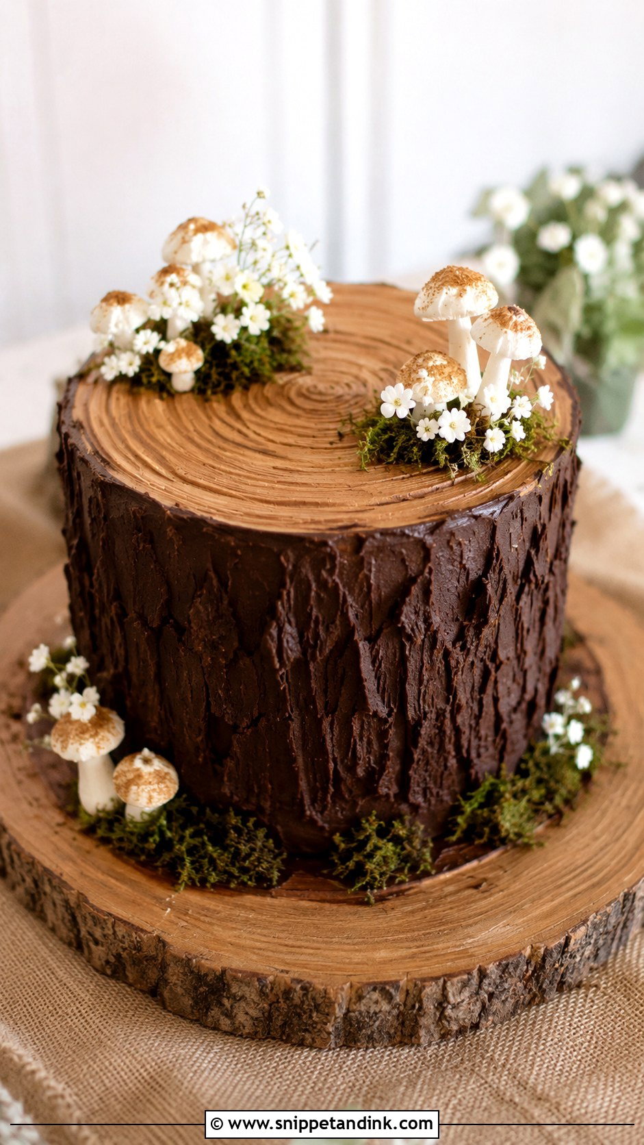 Tree Stump Wedding Cake With Mushrooms - Snippet and Ink - 20 Tree Stump Cake Ideas for Wedding