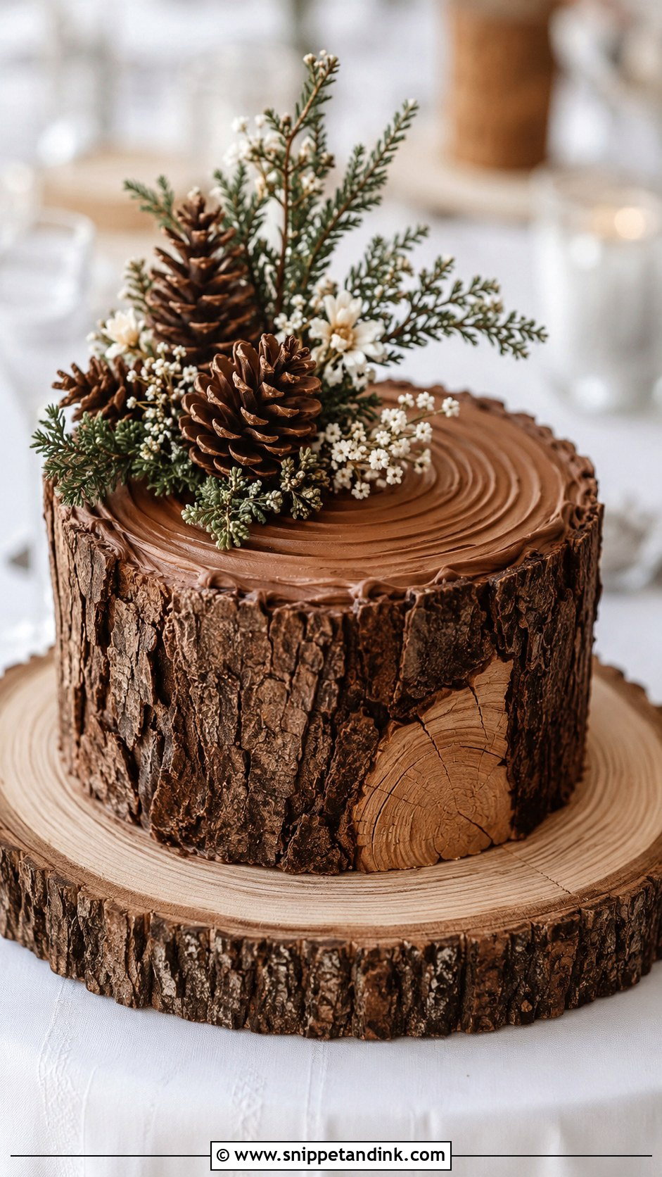 Tree Stump Wedding Cake With Pinecones - Snippet and Ink - 20 Tree Stump Cake Ideas for Wedding