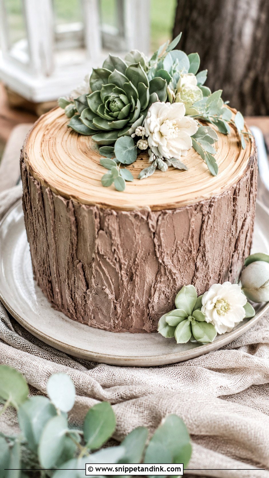 Tree Stump Wedding Cake With Succulents - Snippet and Ink - 20 Tree Stump Cake Ideas for Wedding