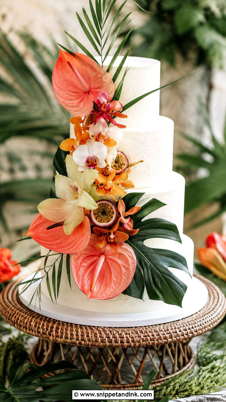 Tropical Anthurium Wedding Cake - Snippet and Ink - 20 Anthurium Wedding Cake Ideas