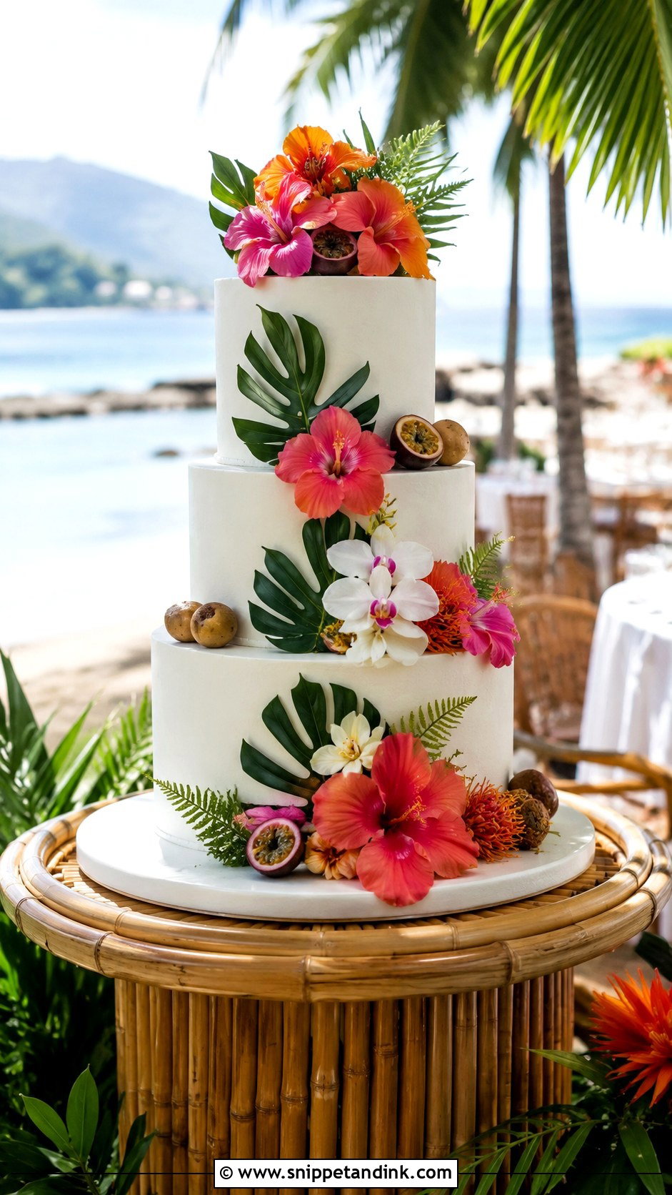 Tropical Beach Wedding Cake - Snippet and Ink - 20 Beach Wedding Cake Ideas