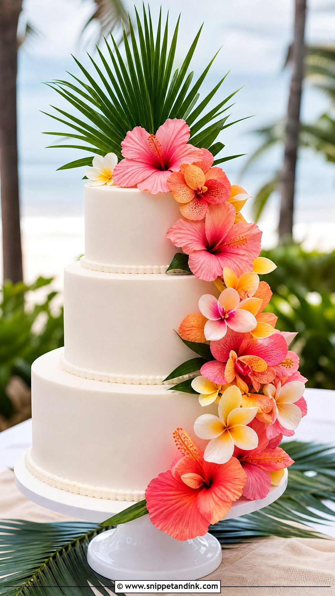 Tropical Flower Beach Wedding Cake - Snippet and Ink - 30 Beach Cake Ideas for Wedding