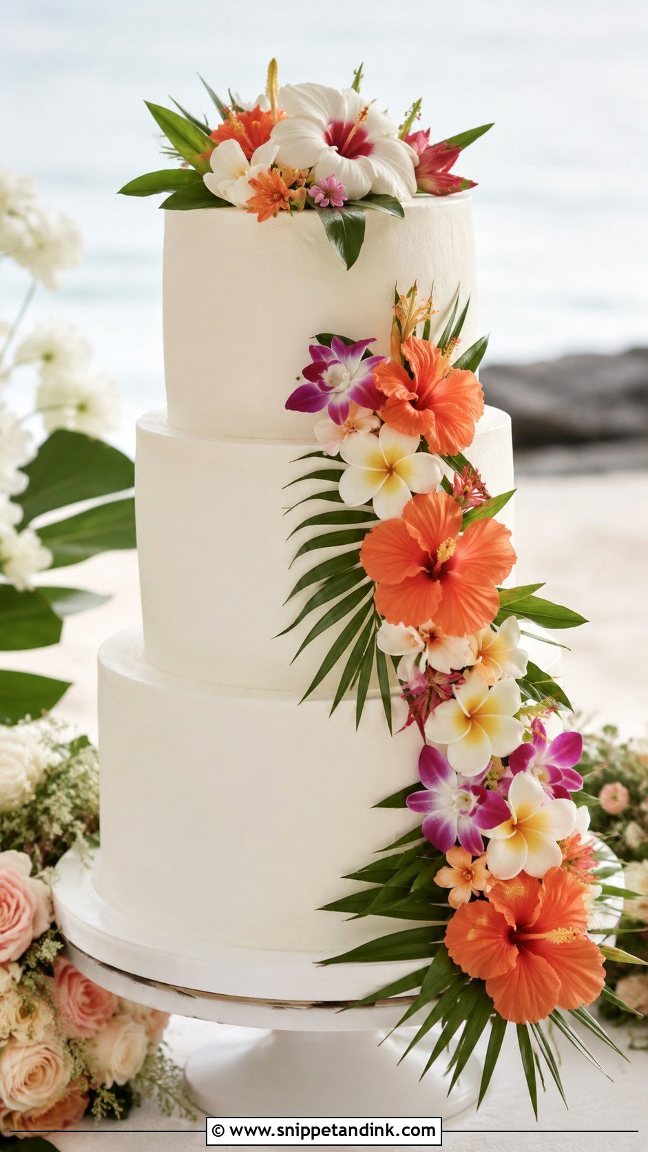 Tropical Flower Wedding Cake - Snippet and Ink - 25 Tropical Beach Wedding Cake Ideas