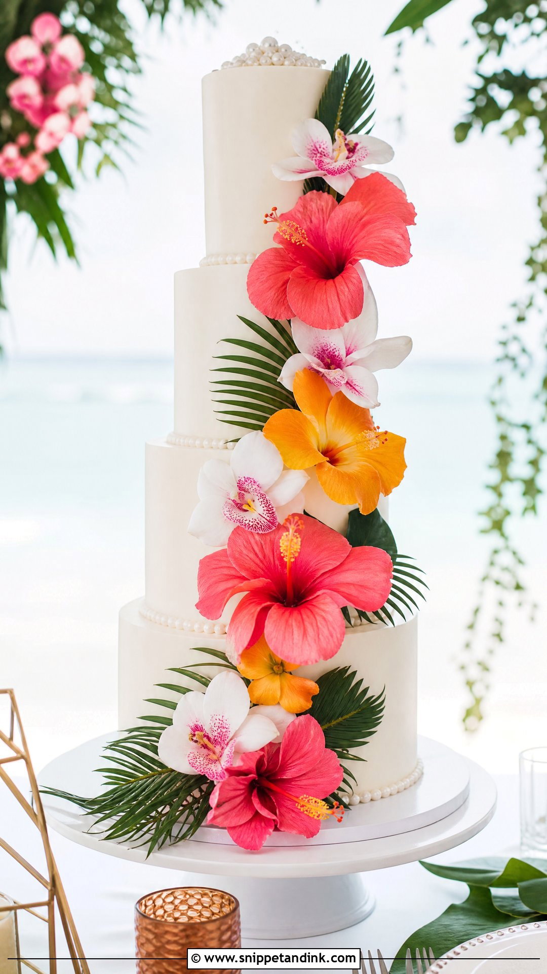 Tropical Flower Wedding Cake - Snippet and Ink - 30 Beach Theme Cake Ideas for Wedding