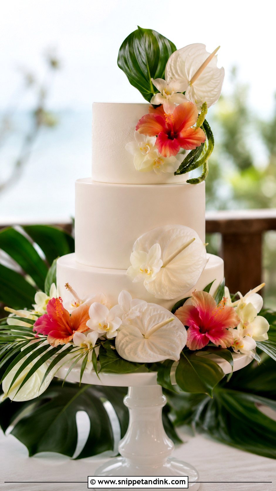 Tropical Flower Wedding Cake - Snippet and Ink - 20 Flowers Around Cake Ideas for Wedding