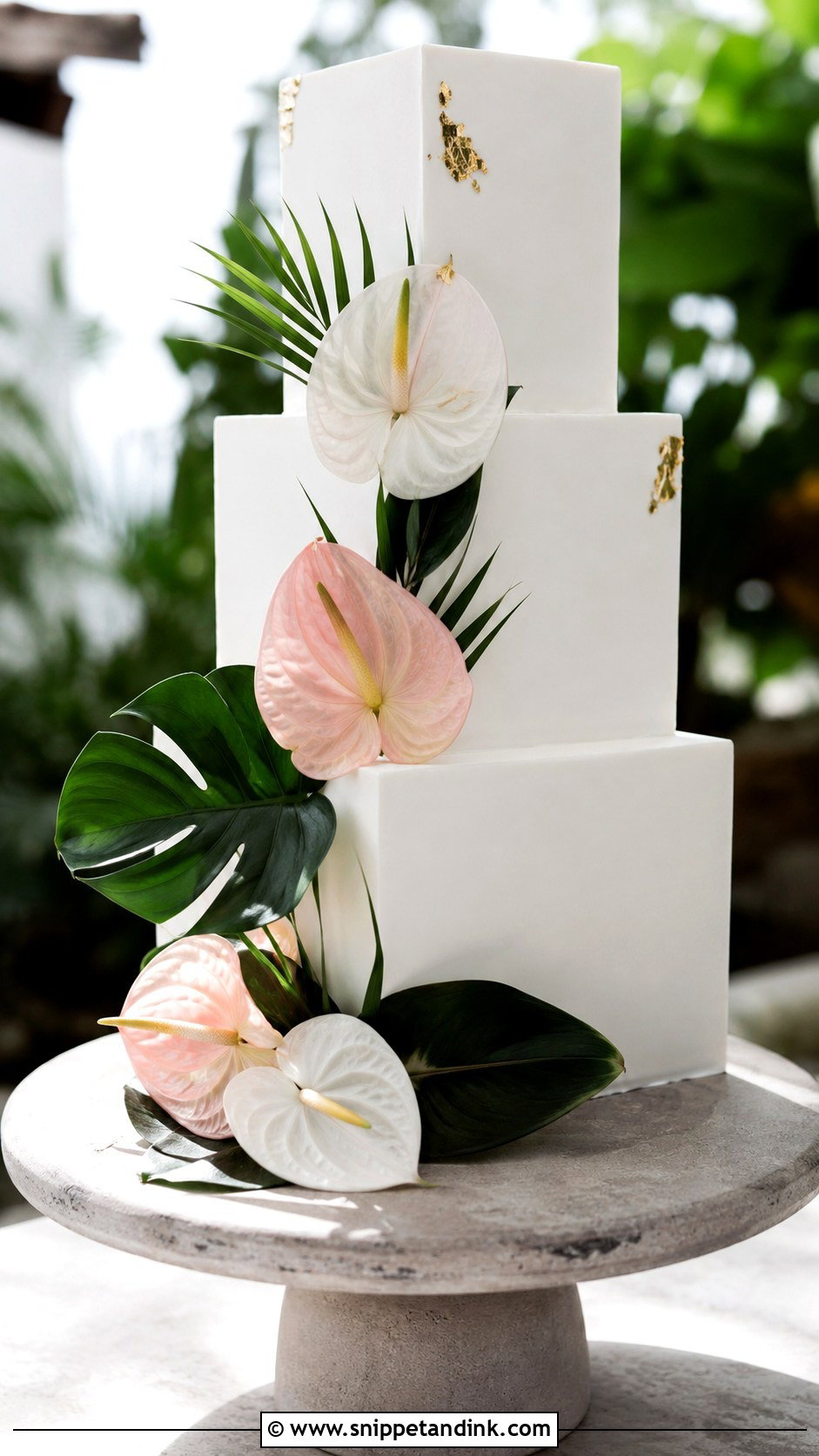 Tropical Wedding Cake With Anthurium Flowers - Snippet and Ink - 25 Elegant Tropical Wedding Cake Ideas
