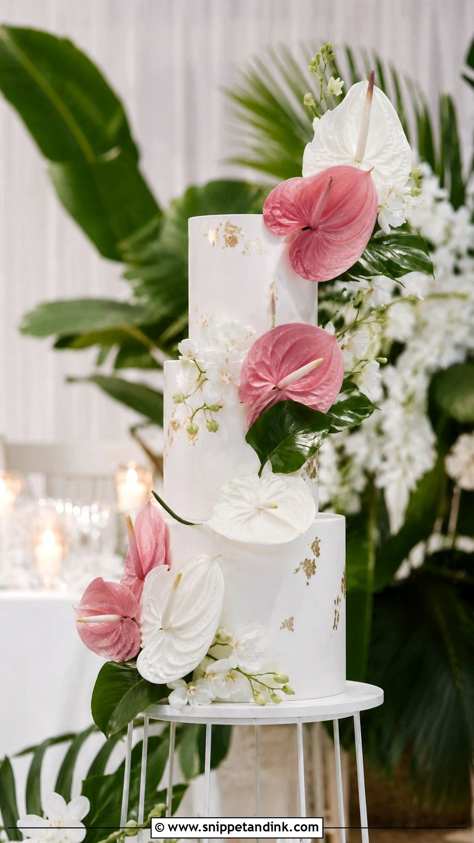 Tropical Wedding Cake With Anthurium Flowers - Snippet and Ink - 20 Tropical Themed Wedding Cake Ideas