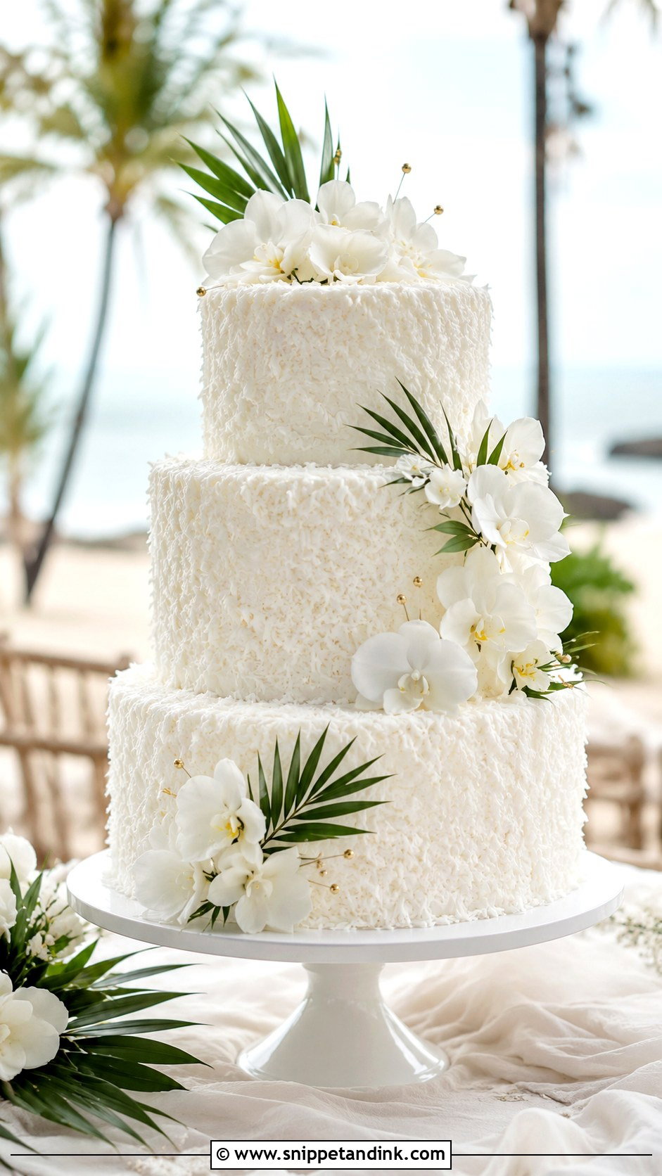 Tropical Wedding Cake With Coconut - Snippet and Ink - 20 Tropical Themed Wedding Cake Ideas