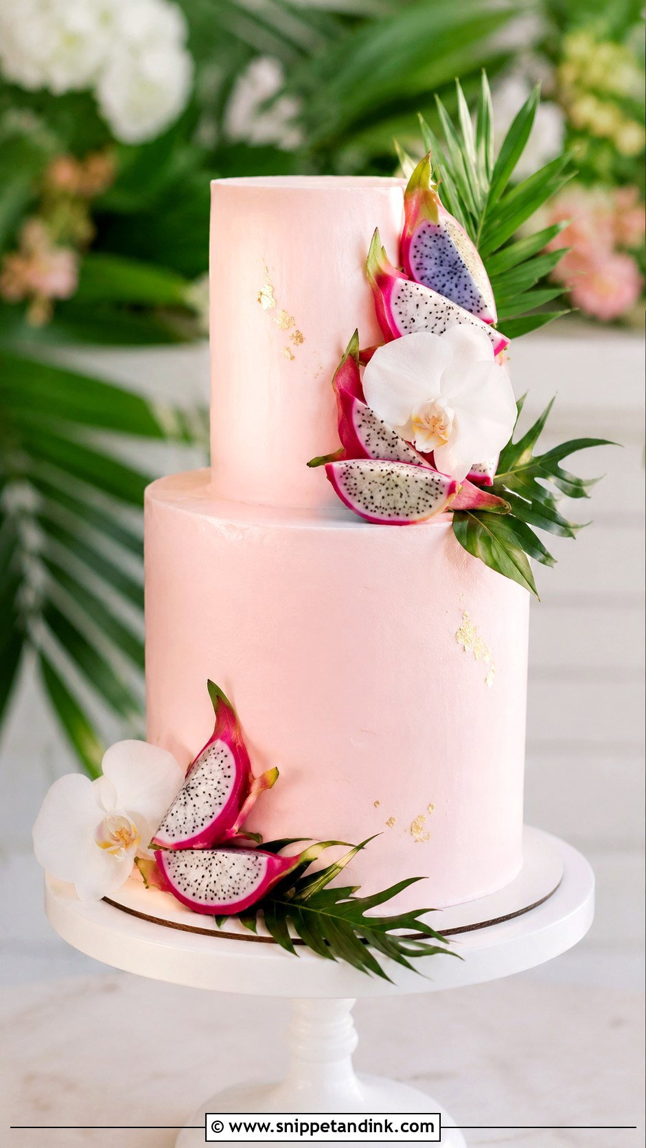 Tropical Wedding Cake With Dragon Fruit - Snippet and Ink - 25 Elegant Tropical Wedding Cake Ideas
