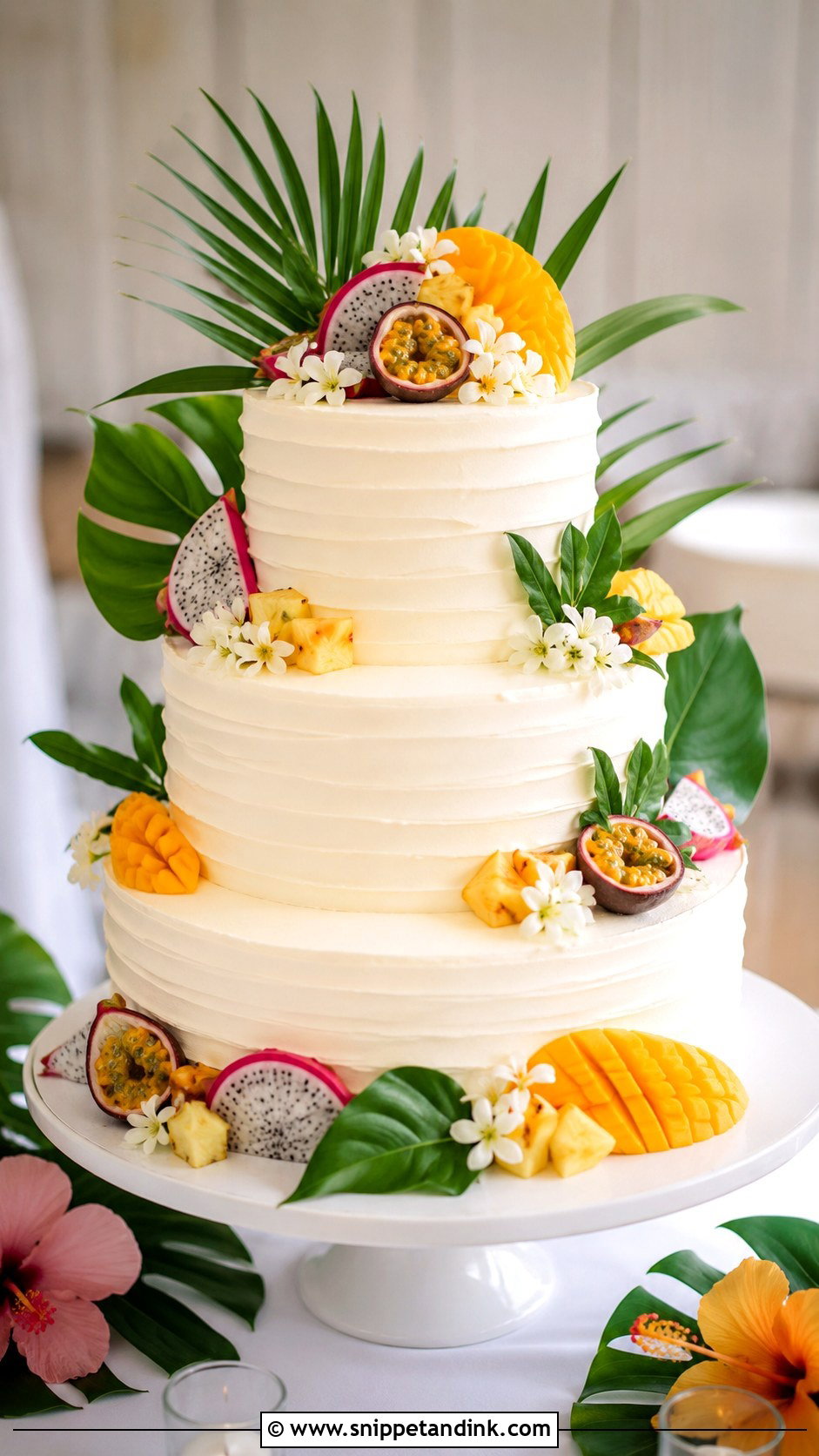 Tropical Wedding Cake With Fresh Fruit - Snippet and Ink - 25 Elegant Tropical Wedding Cake Ideas