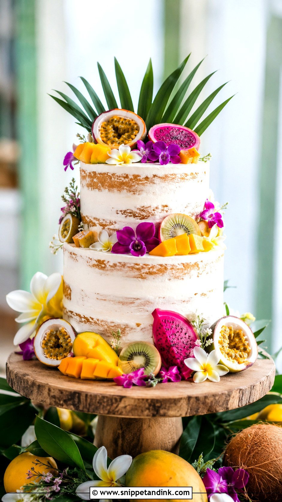 Tropical Wedding Cake With Fresh Fruit - Snippet and Ink - 20 Tropical Themed Wedding Cake Ideas