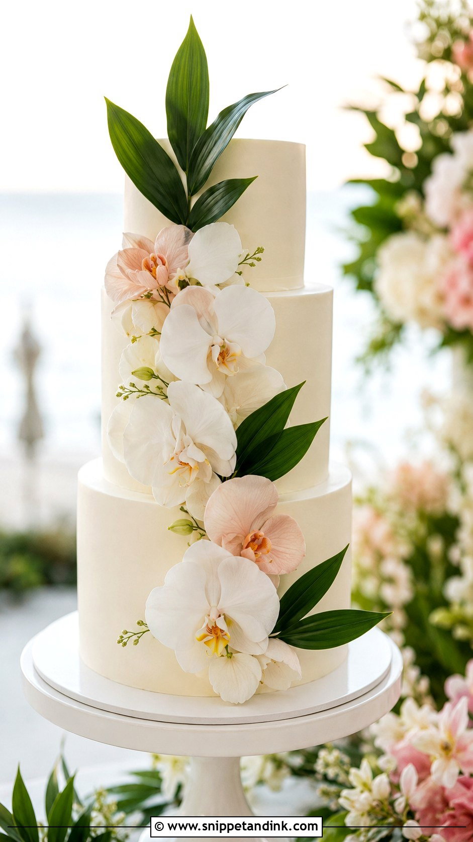 Tropical Wedding Cake With Monstera Leaves - Snippet and Ink - 25 Elegant Tropical Wedding Cake Ideas
