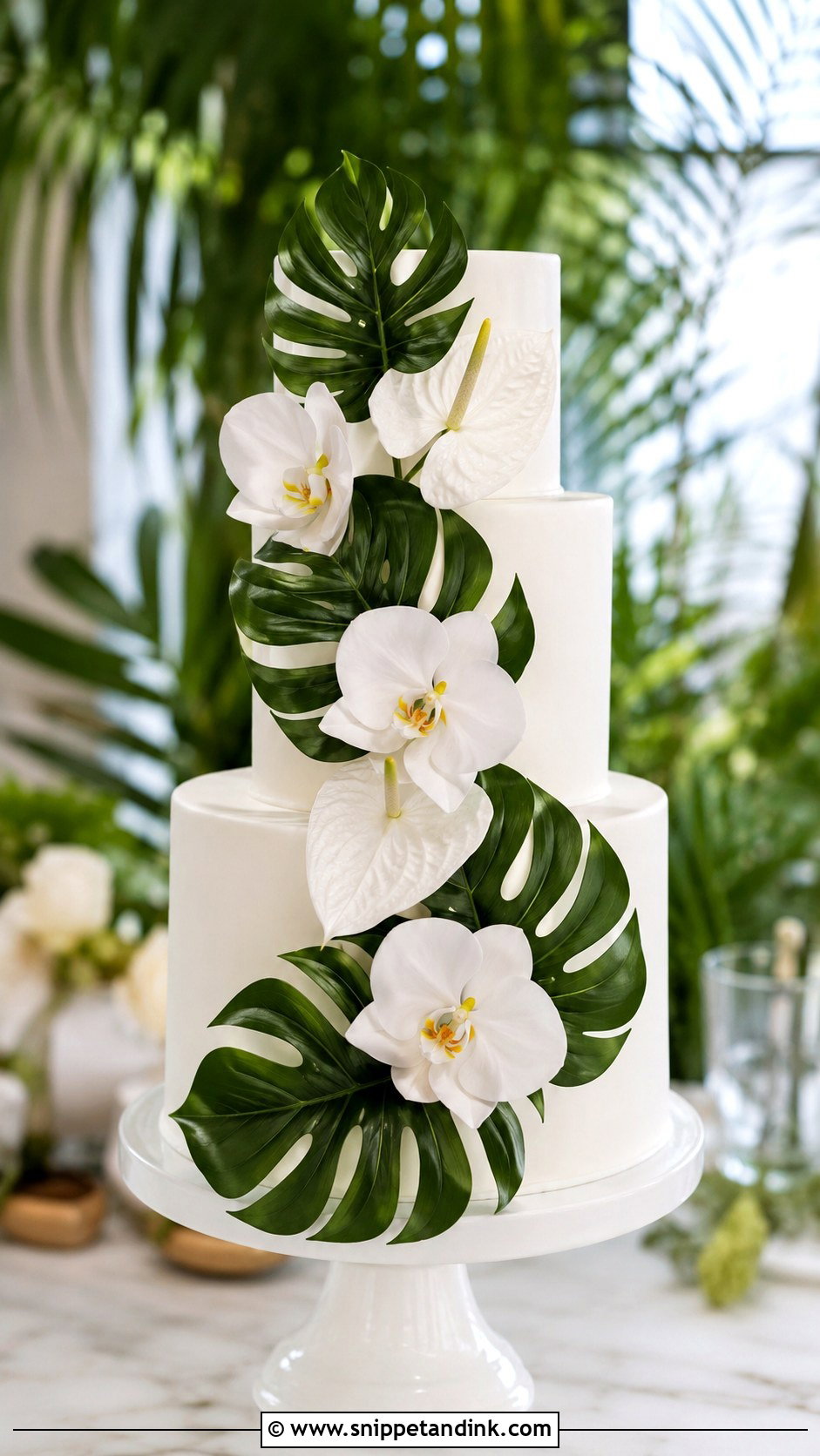 Tropical Wedding Cake With Orchids - Snippet and Ink - 25 Elegant Tropical Wedding Cake Ideas