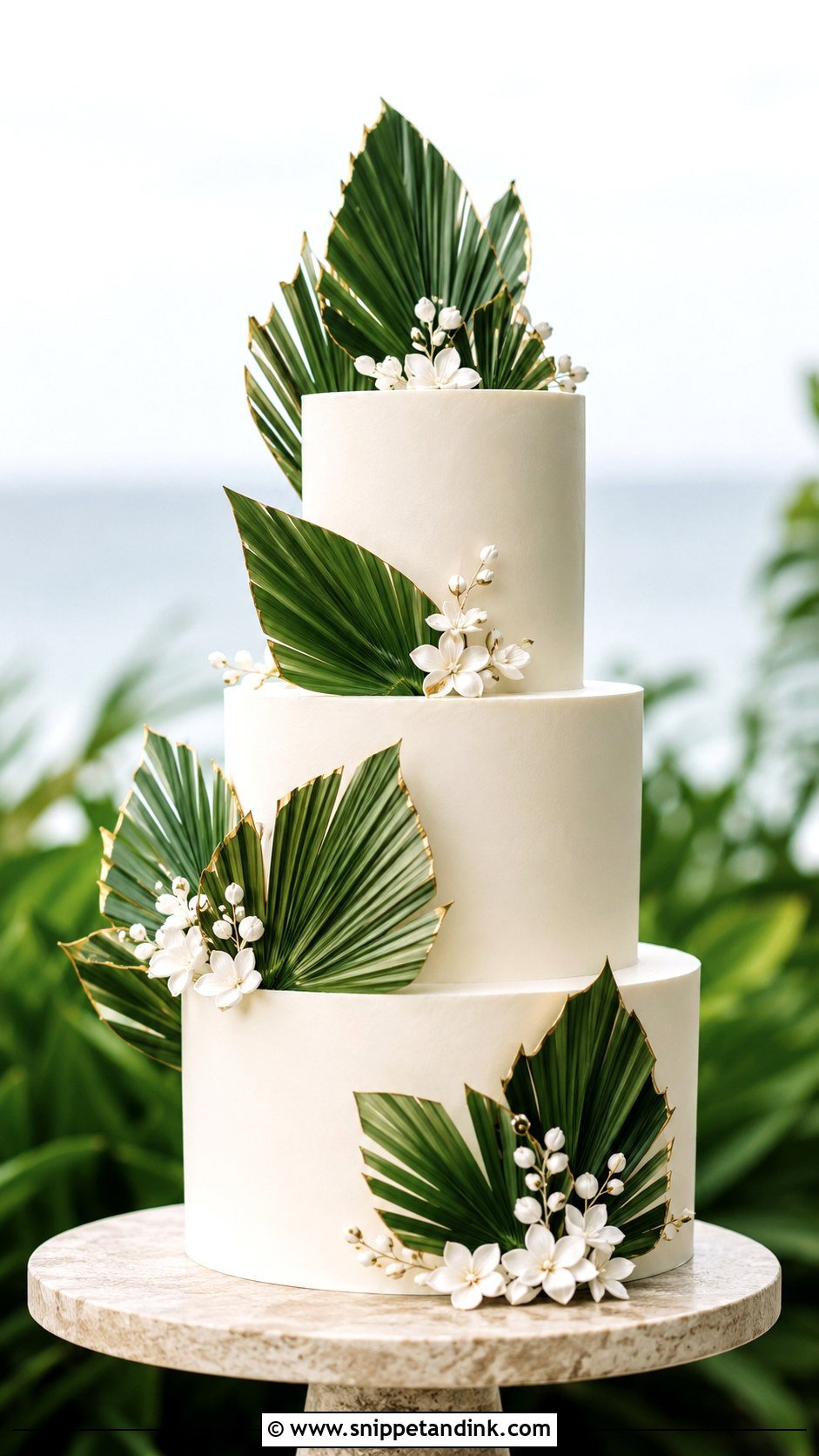 Tropical Wedding Cake With Palm Leaves - Snippet and Ink - 25 Elegant Tropical Wedding Cake Ideas