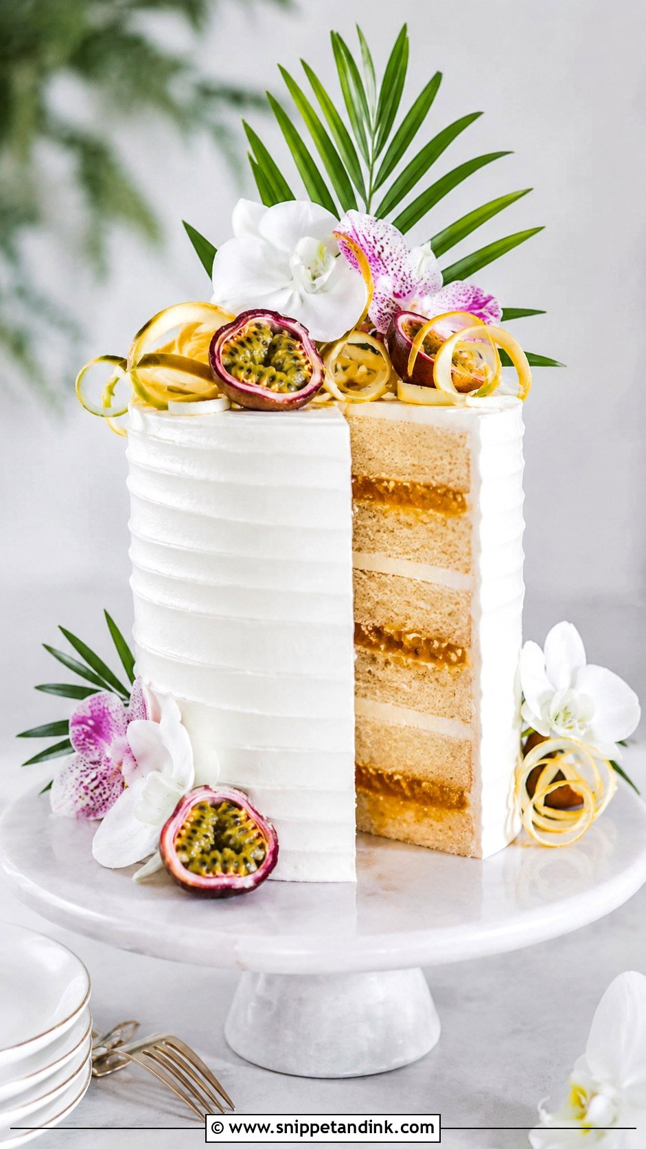 Tropical Wedding Cake With Passion Fruit - Snippet and Ink - 20 Tropical Themed Wedding Cake Ideas