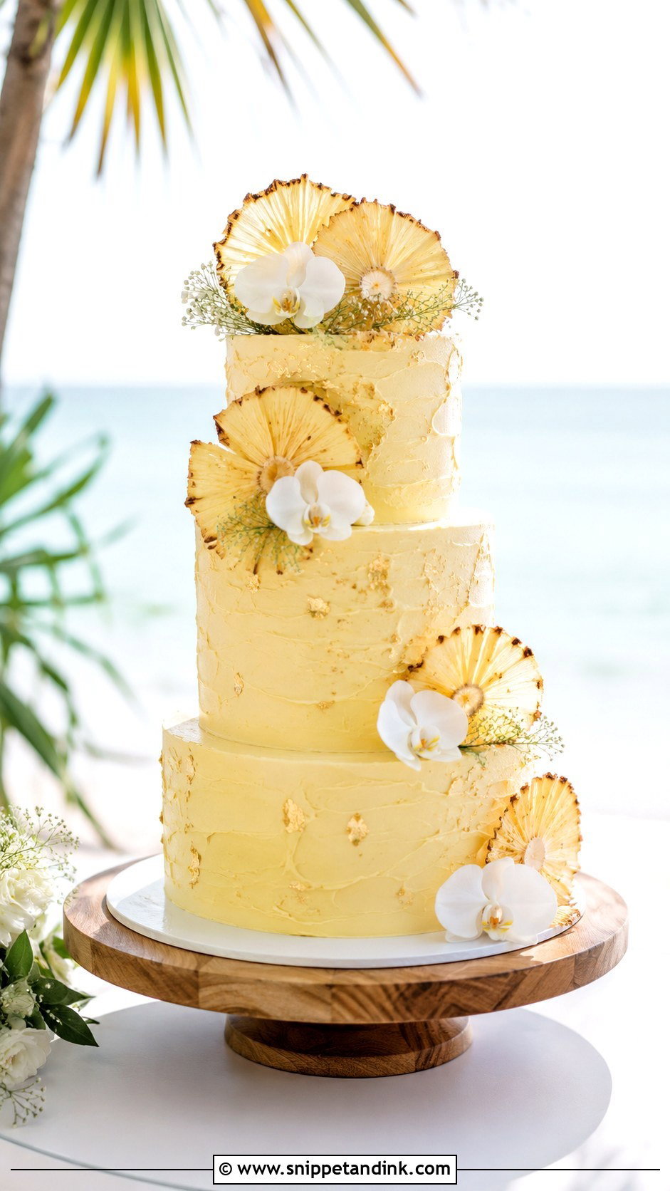 Tropical Wedding Cake With Pineapple Flowers - Snippet and Ink - 25 Elegant Tropical Wedding Cake Ideas