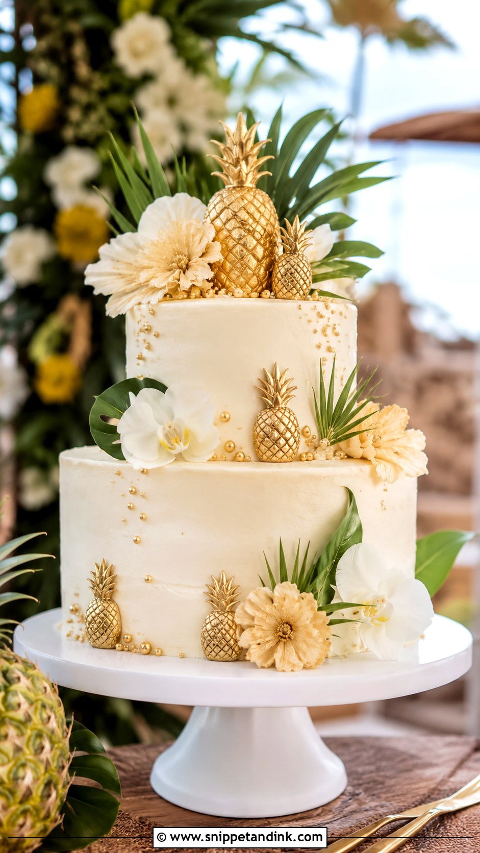 Tropical Wedding Cake With Pineapple - Snippet and Ink - 20 Tropical Themed Wedding Cake Ideas