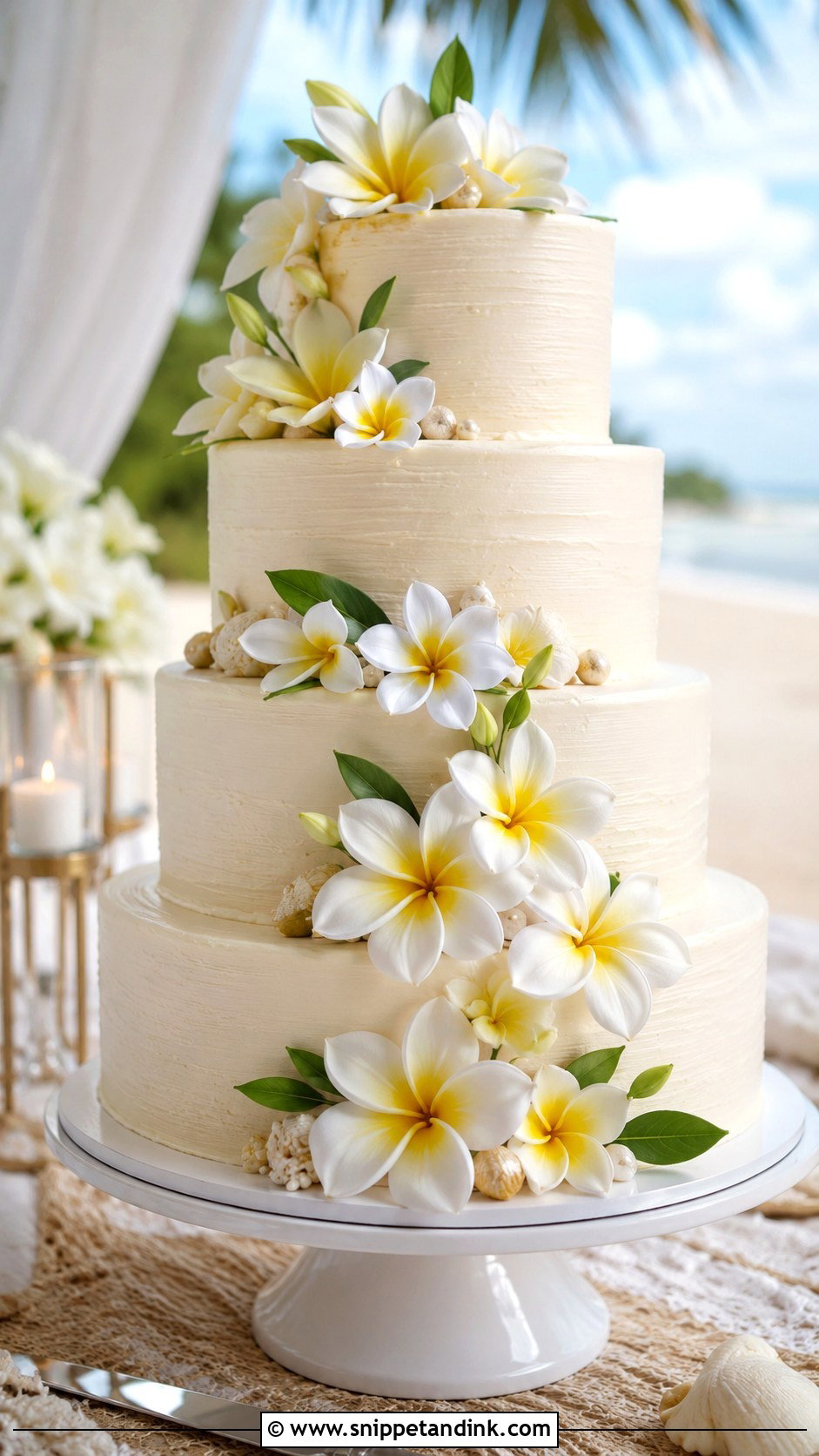 Tropical Wedding Cake With Plumeria Flowers - Snippet and Ink - 25 Elegant Tropical Wedding Cake Ideas