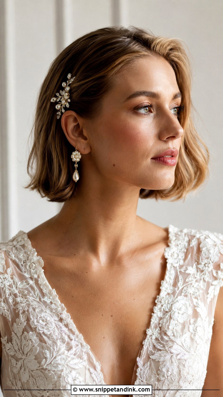 Tucked Back Bob With Accessories - Snippet and Ink - 20 Bridal Hairstyle for Short Hair Ideas