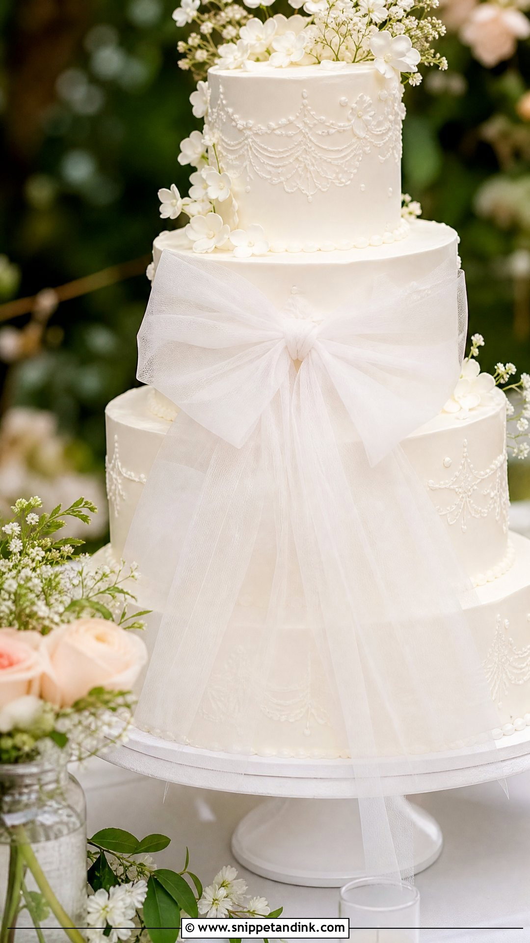 Tulle Bow Wedding Cake - Snippet and Ink - 35 Bow Cake Ideas for Wedding