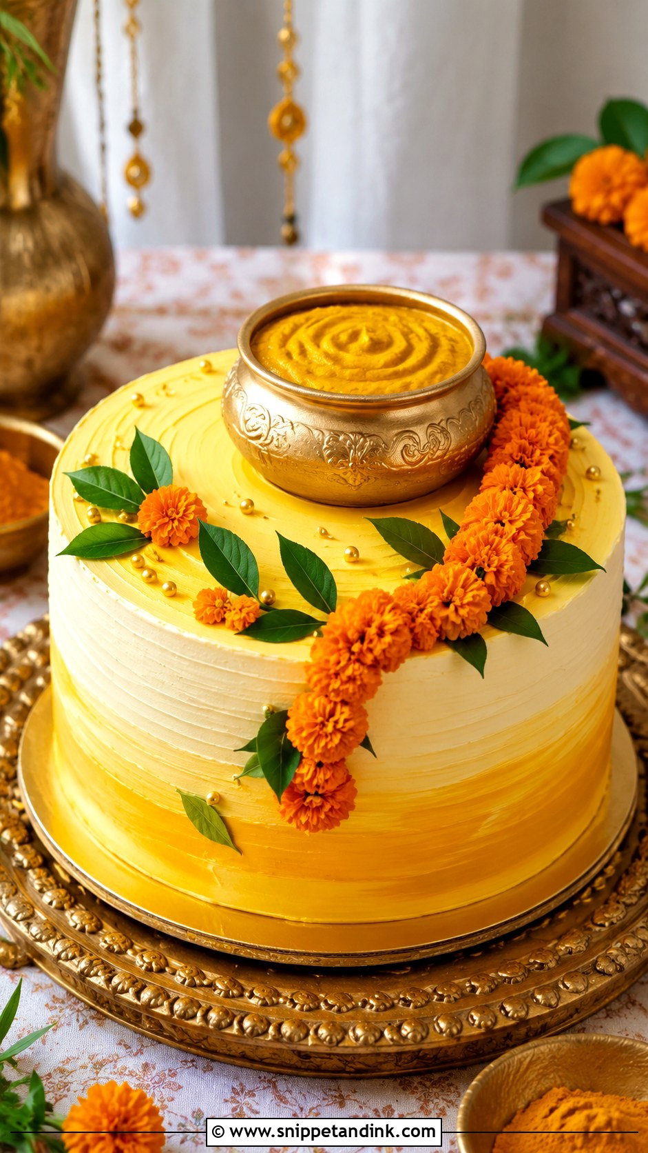 Turmeric Bowl Gaye Holud Cake - Snippet and Ink - 20 Gaye Holud Cake Design Ideas