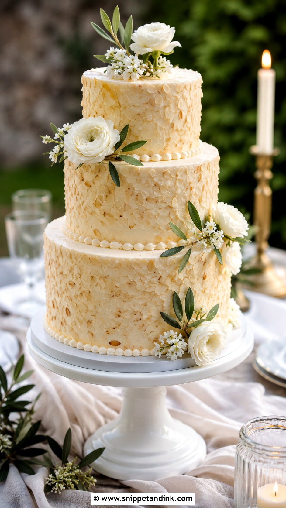 Tuscany Almond Wedding Cake - Snippet and Ink - 20 Tuscany Wedding Cake Ideas