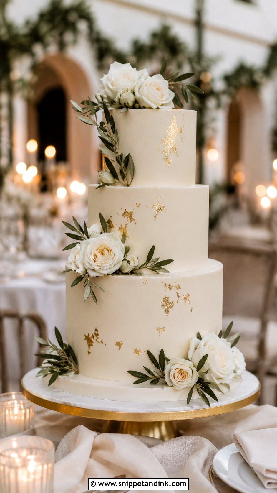 Tuscany Gold Leaf Wedding Cake - Snippet and Ink - 20 Tuscany Wedding Cake Ideas