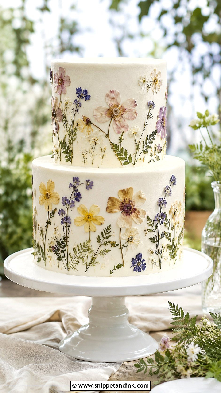 Tuscany Pressed Flower Wedding Cake - Snippet and Ink - 20 Tuscany Wedding Cake Ideas