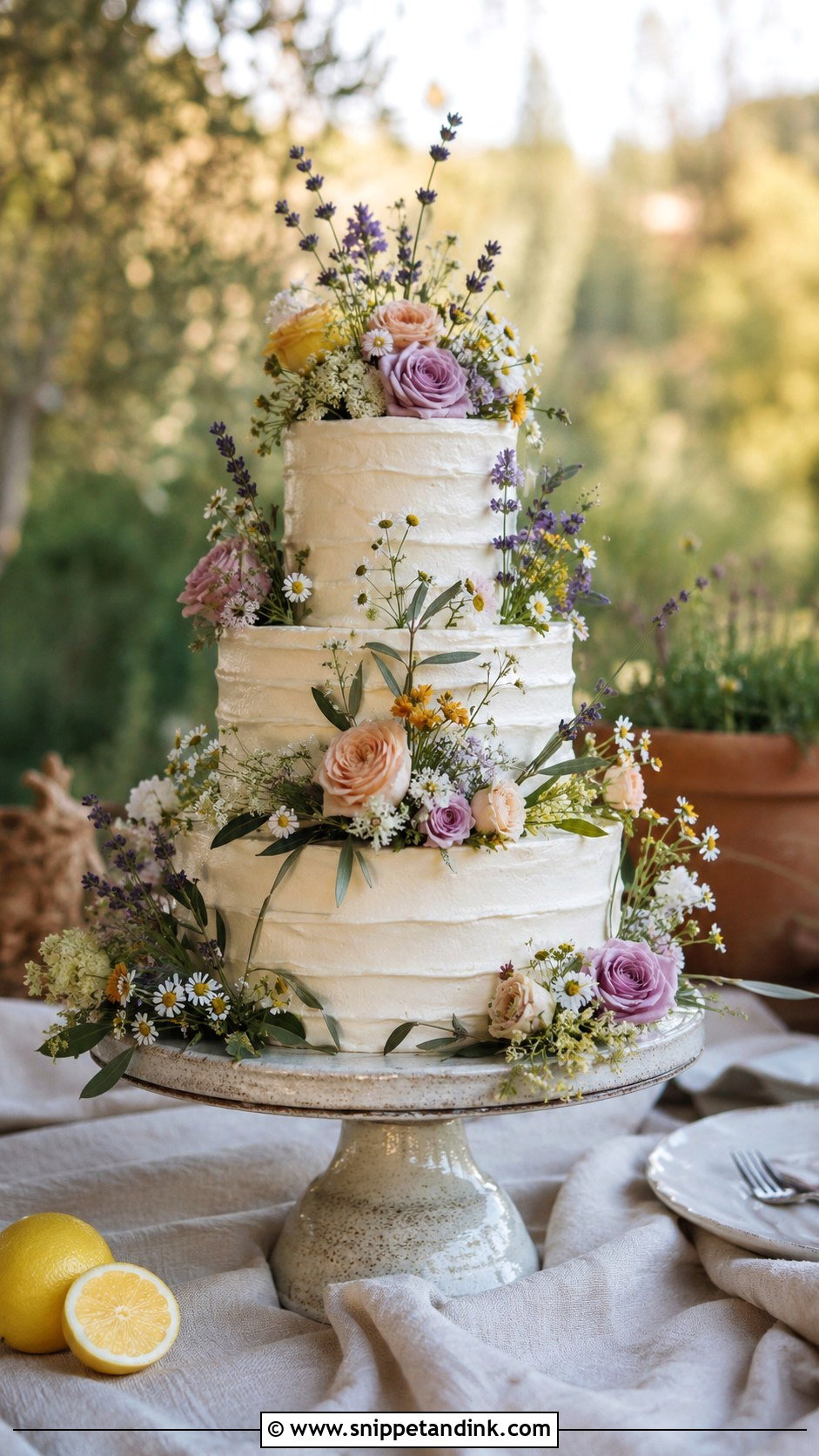 Tuscany Wildflower Wedding Cake - Snippet and Ink - 20 Tuscany Wedding Cake Ideas