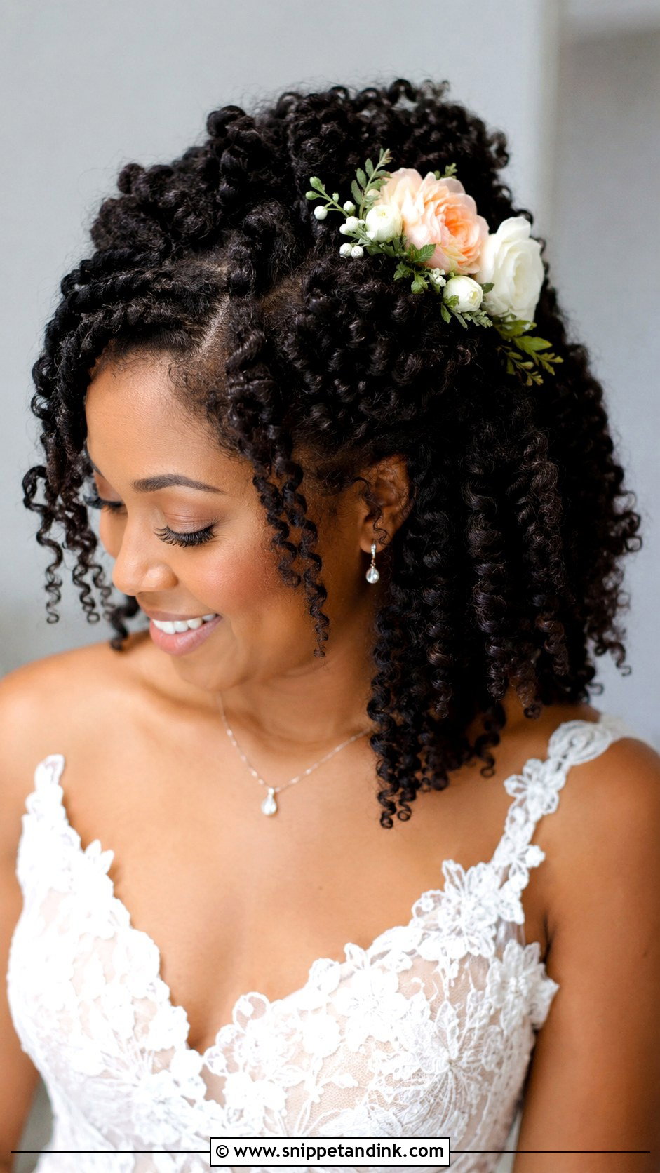 Twist Out Half Updo With Flowers - Snippet and Ink - 20 Natural Hair Styles for Wedding