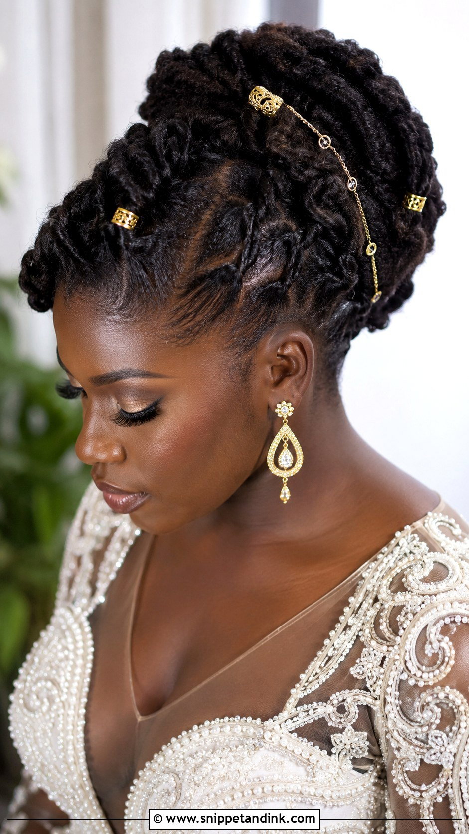 Twist Updo With Gold Accessories - Snippet and Ink - 25 Natural Hair Bridal Hairstyles