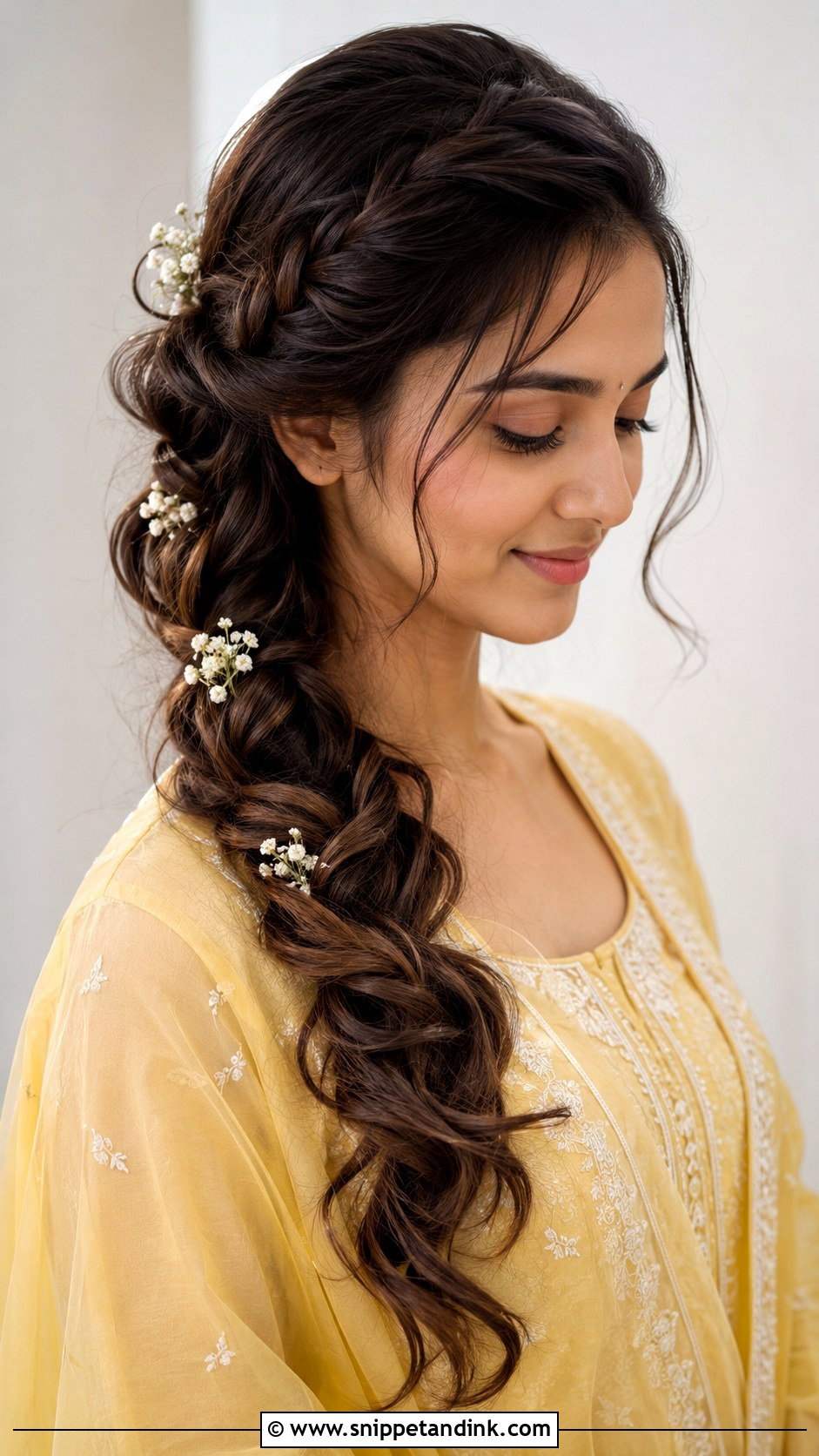 Twisted Braid With Soft Waves - Snippet and Ink - 20 Haldi Braid Hairstyles for Bride