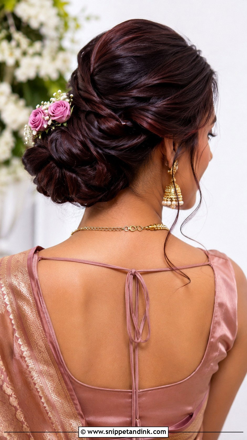 Twisted Bun Bridesmaid Hairstyle for Saree - Snippet and Ink - 25 Bridesmaid Hairstyles for Saree