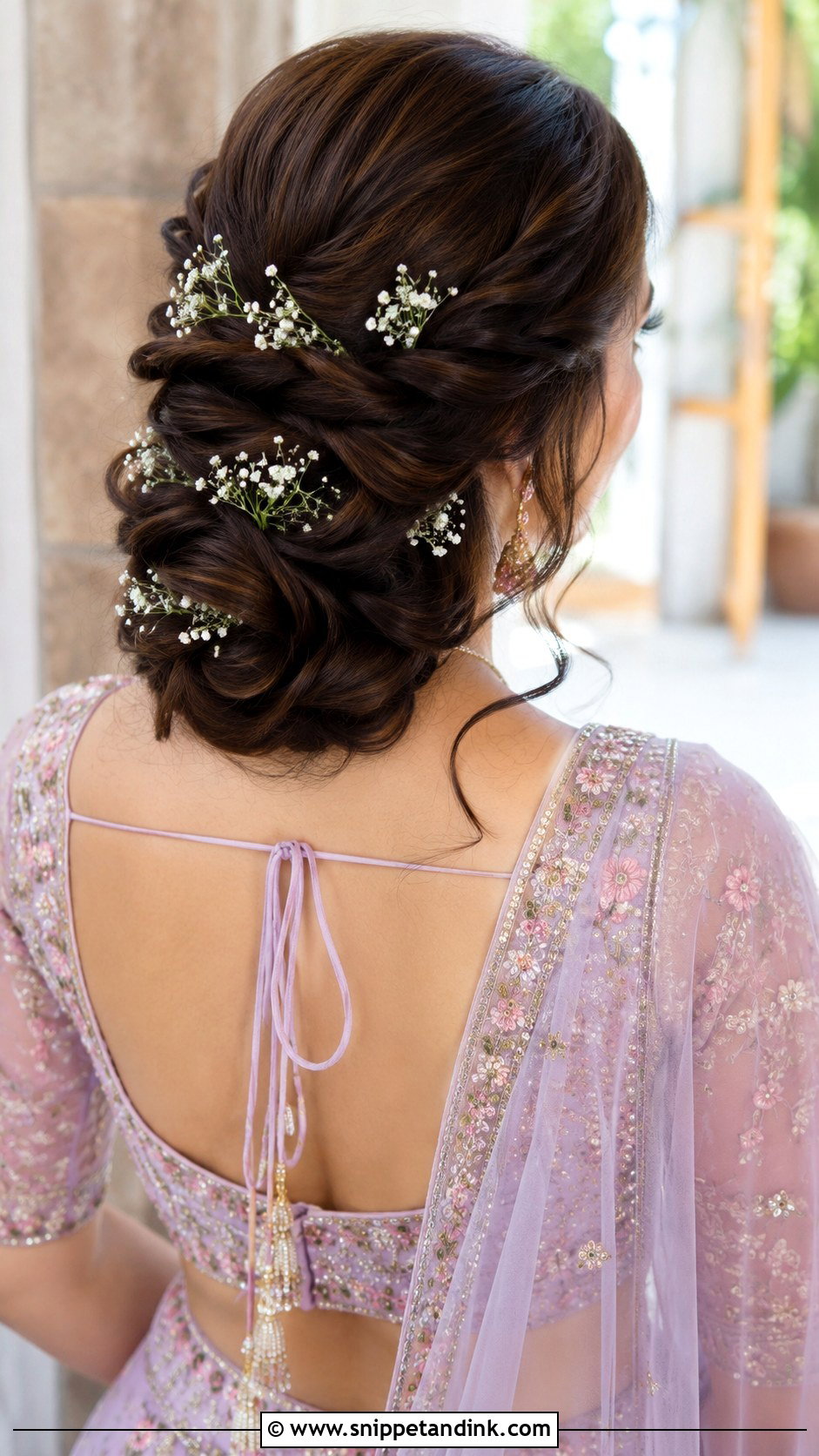 Twisted Bun With Babys Breath - Snippet and Ink - 20 Indian Bridal Hair Styling Ideas