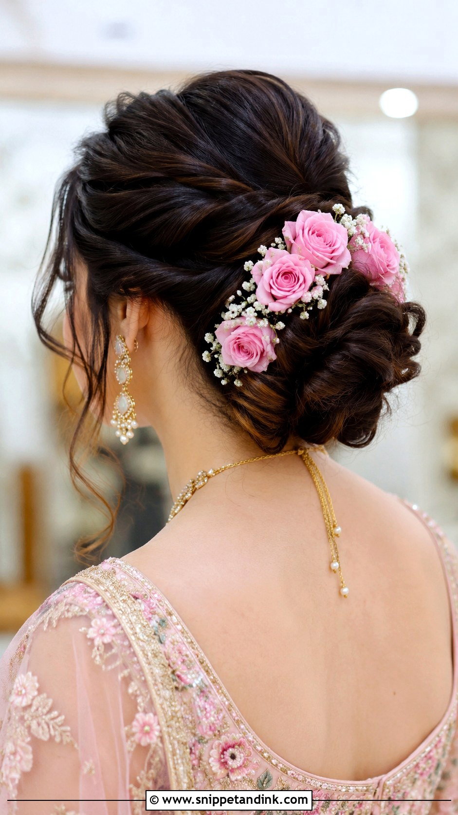Twisted Bun With Fresh Roses - Snippet and Ink - 30 Indian Bridal Dulhan Hairstyles