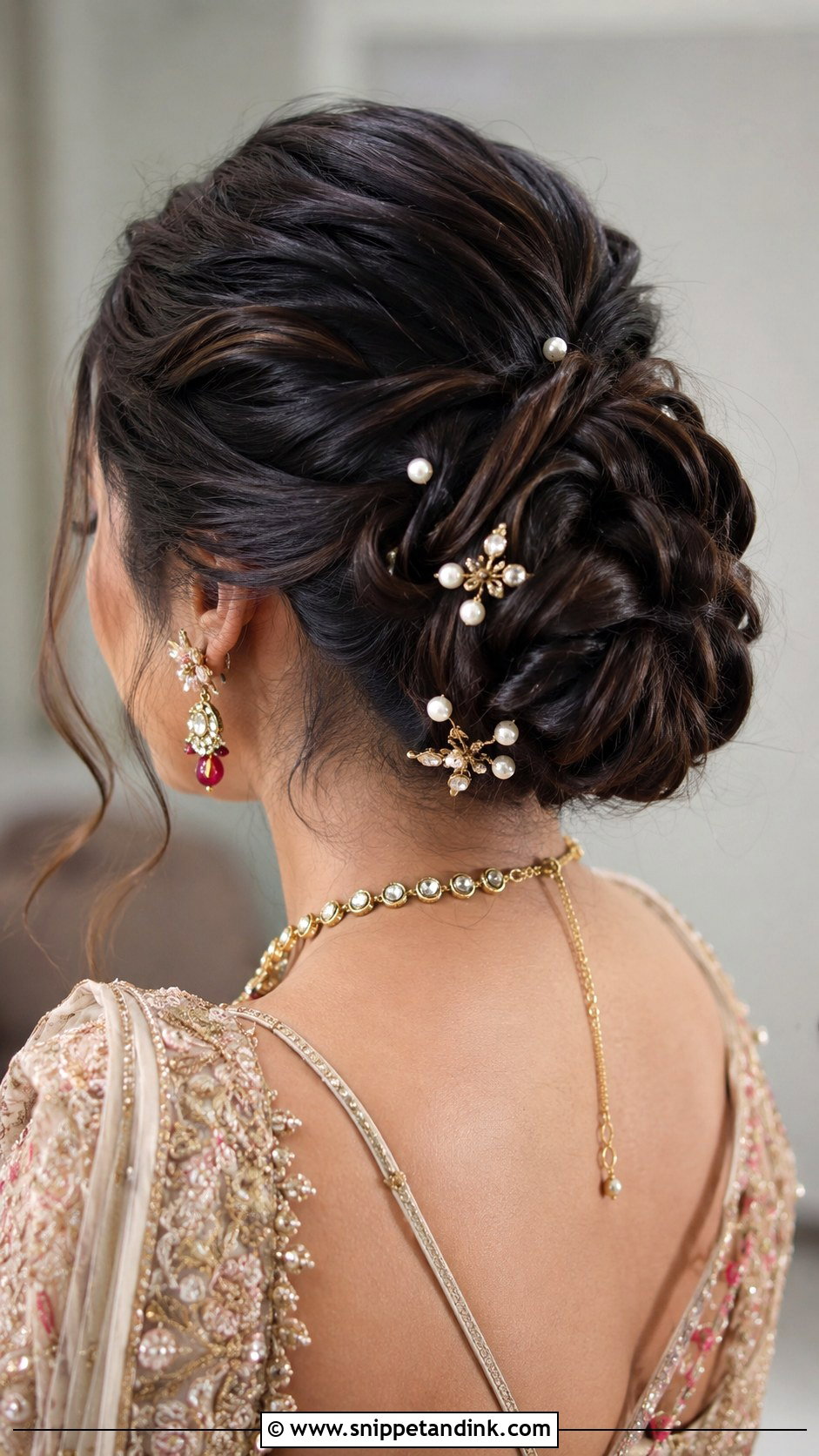 Twisted Bun With Hair Accessories - Snippet and Ink - 20 Ban Hairstyle Indian Wedding Ideas