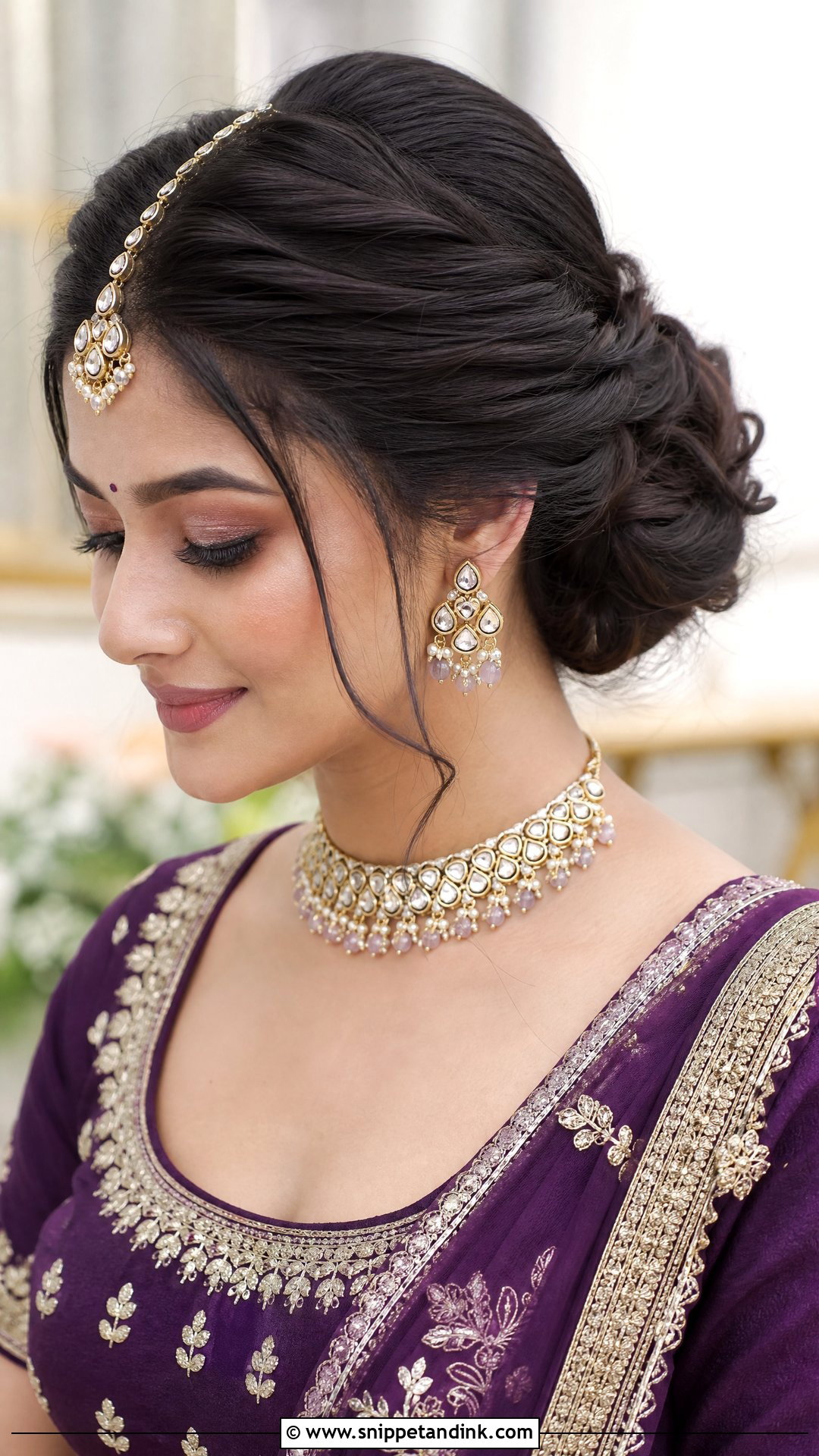 Twisted Bun With Maang Tikka - Snippet and Ink - 20 Hindu Wedding Hairstyles