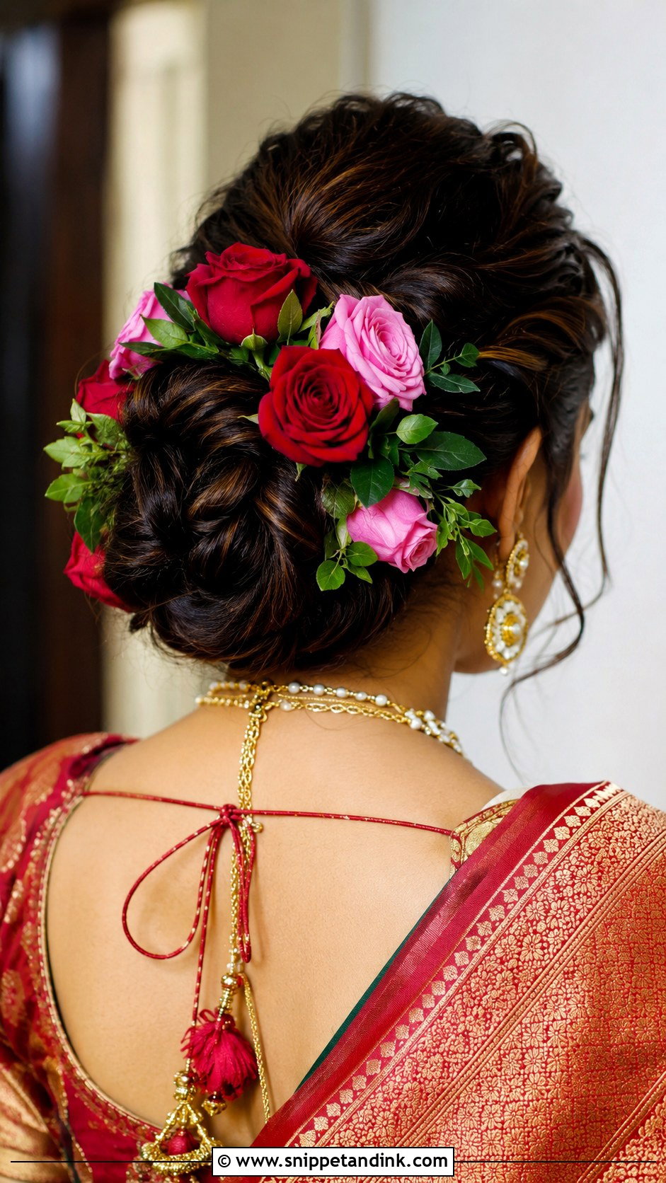 Twisted Bun With Roses - Snippet and Ink - 25 Marathi Bride Hairstyle Ideas