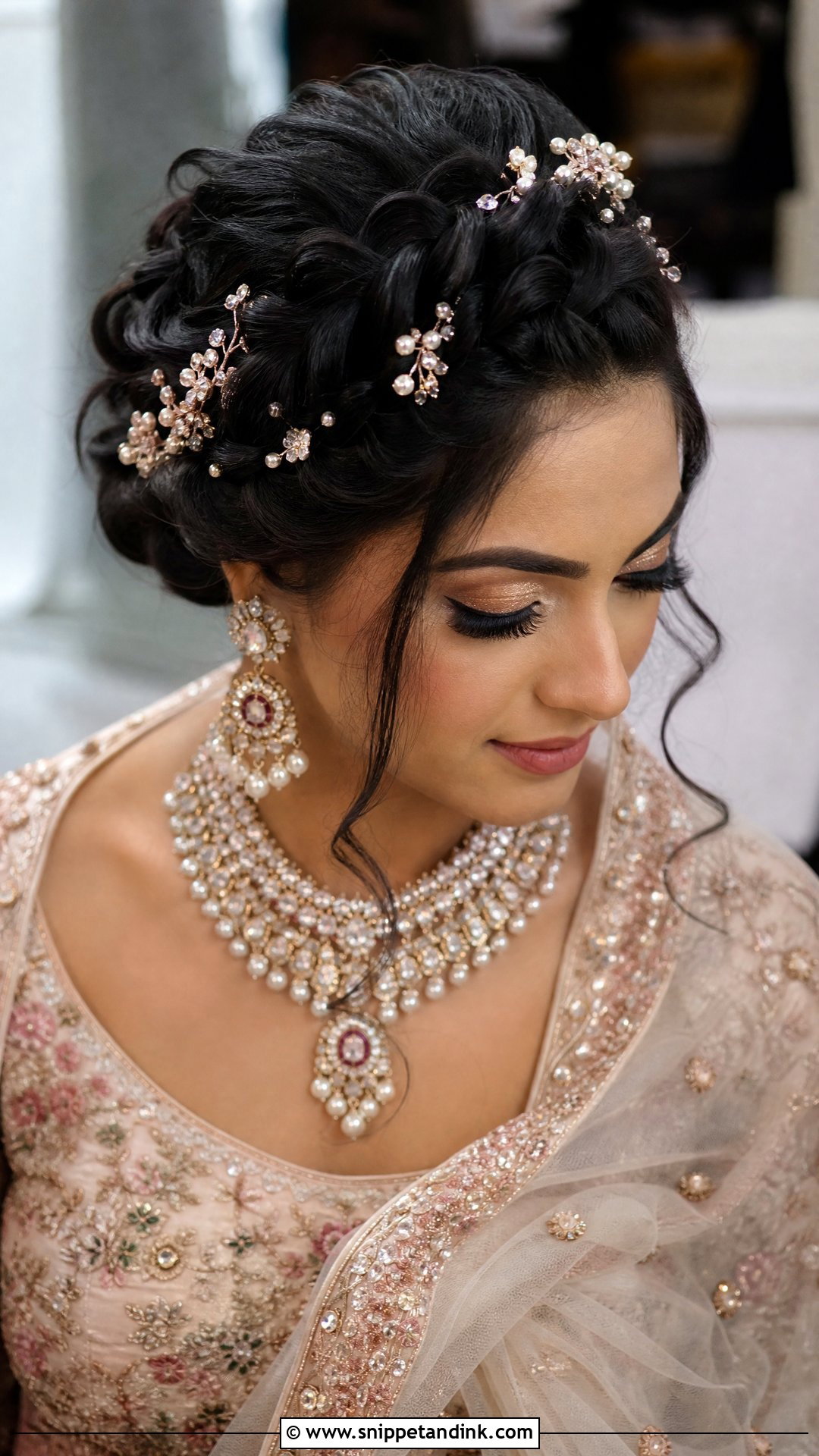 Twisted Crown Braid Updo - Snippet and Ink - 20 Desi Wedding Hairstyles for Long Hair