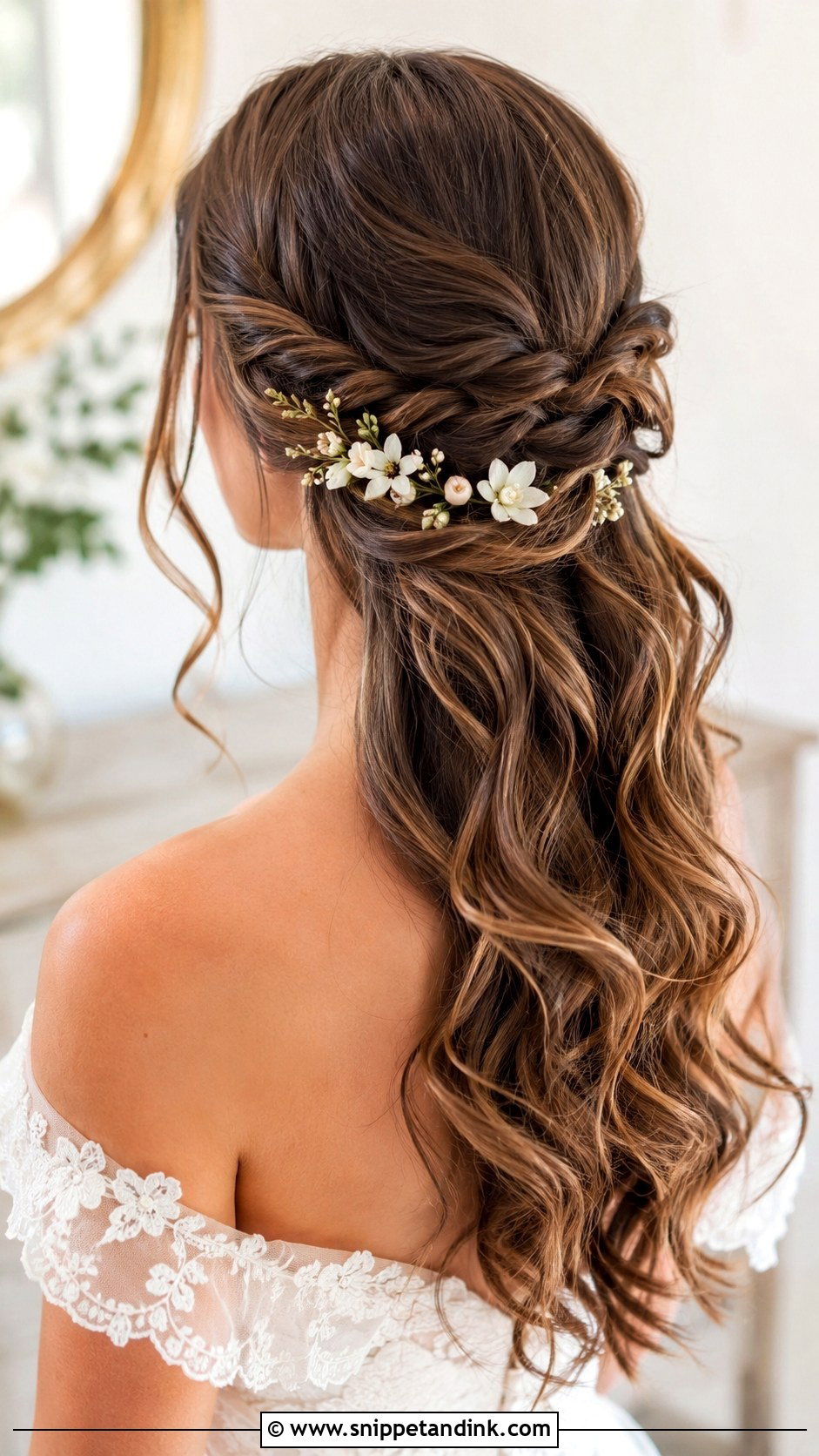 Twisted Crown Half Up - Snippet and Ink - 25 Medium Length Bridal Hair Ideas