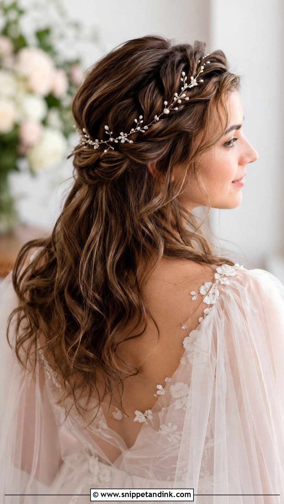 Twisted Crown Half Up Style - Snippet and Ink - 20 Wedding Hair with Crown Ideas