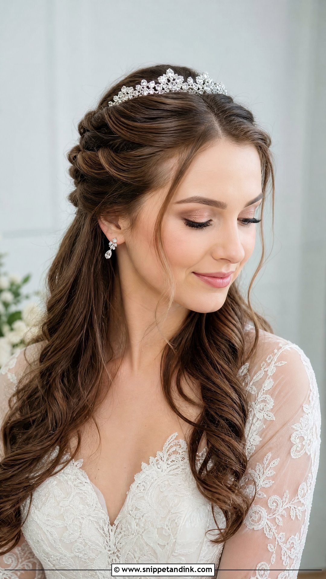 Twisted Crown Half Up With Tiara - Snippet and Ink - 20 Wedding Hairstyles with Tiara