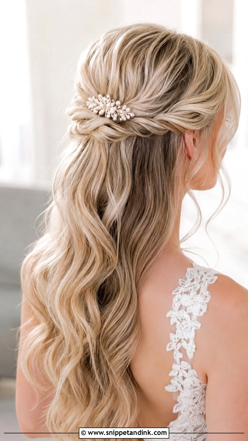 Twisted Crown Half Up for Long Blonde Hair - Snippet and Ink - 25 Blonde Wedding Hairstyles