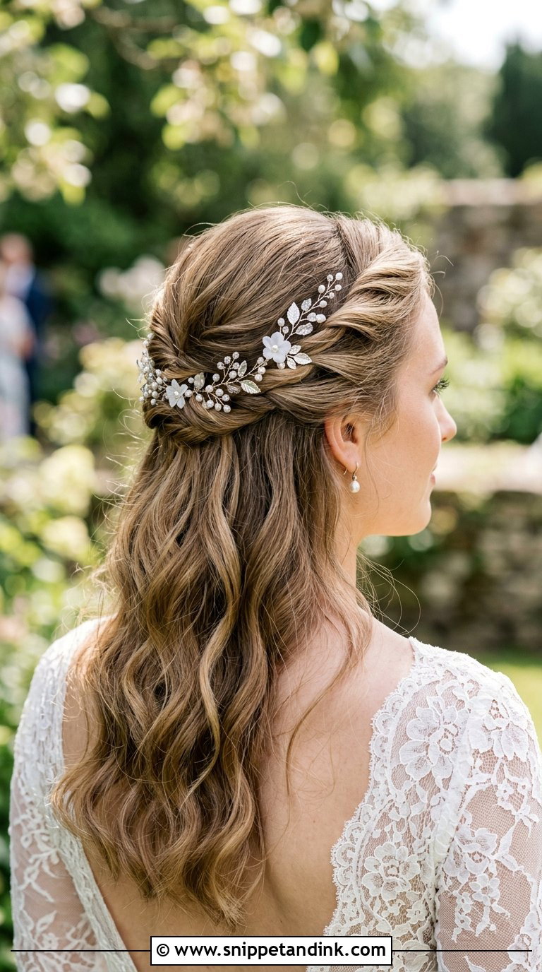 Twisted Crown Half Updo - Snippet and Ink - 20 Bridal Hair with Crown Ideas